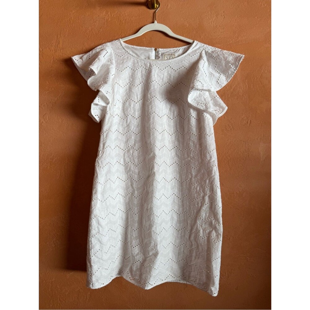 Sail to Sable White Eyelet Ruffle Sleeve Shift Dress Medium